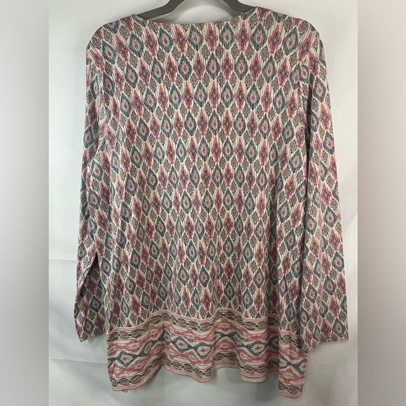 J Jill pink blue and tan pattern for op. Cotton blend with a 3/4 sleeve. Sz XL. - Picture 2 of 5
